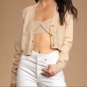 Lulu’s Cozy Duet Cream Knit Two-Piece Cardigan Set